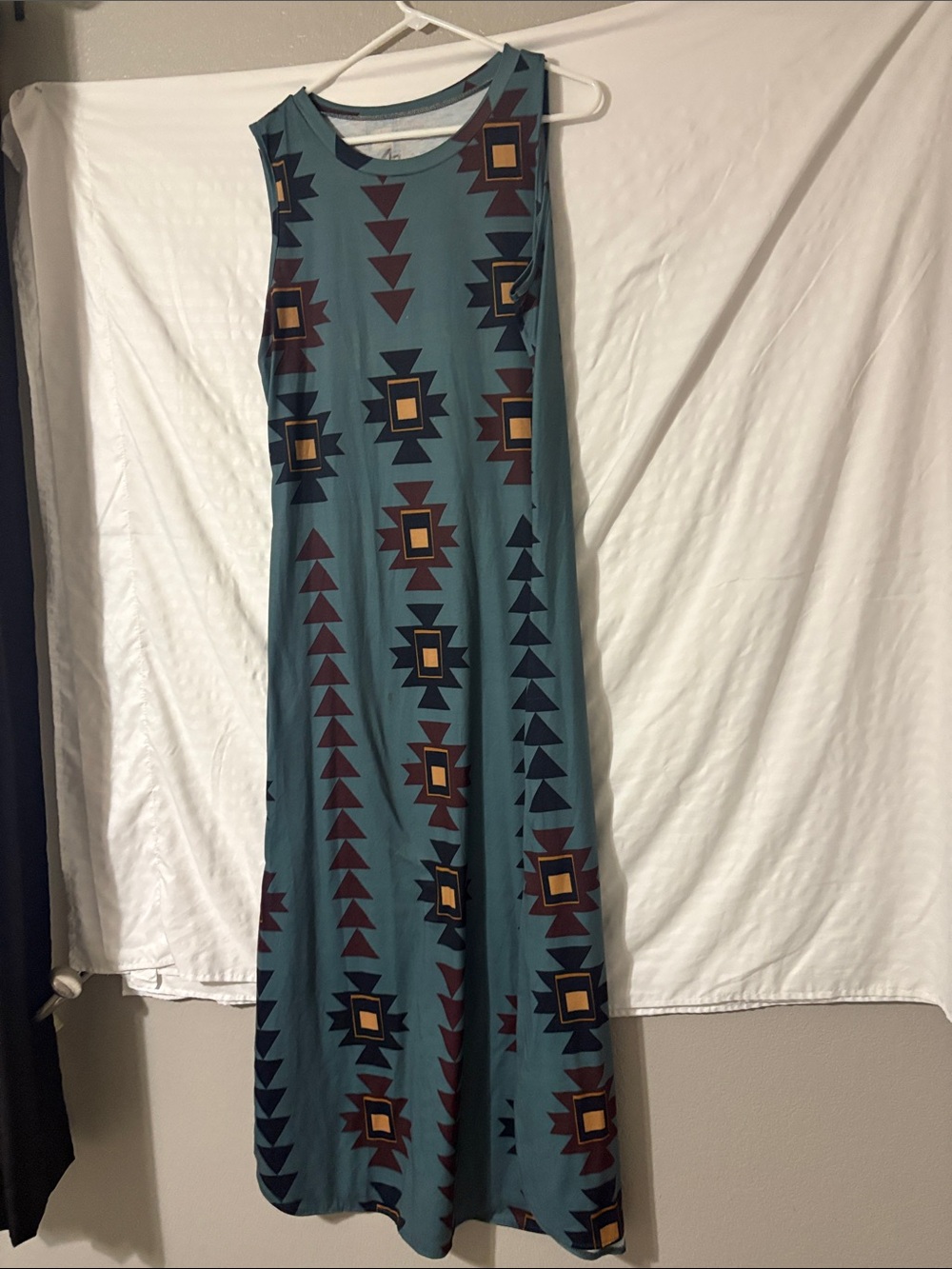 Teal Geometric Maxi Skirt with Tribal Print